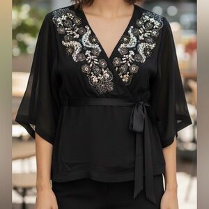 Silk Sandra Angelozzi Designer Sz S Beaded Black Blouse With Sequins Whimsigoth